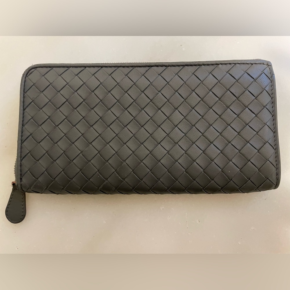 Bottega Veneta Intrecciato Zip Around Wallet, Grey